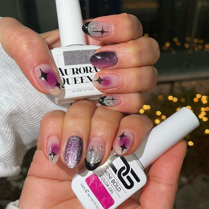 Nail màu hồng thạch tráng gương