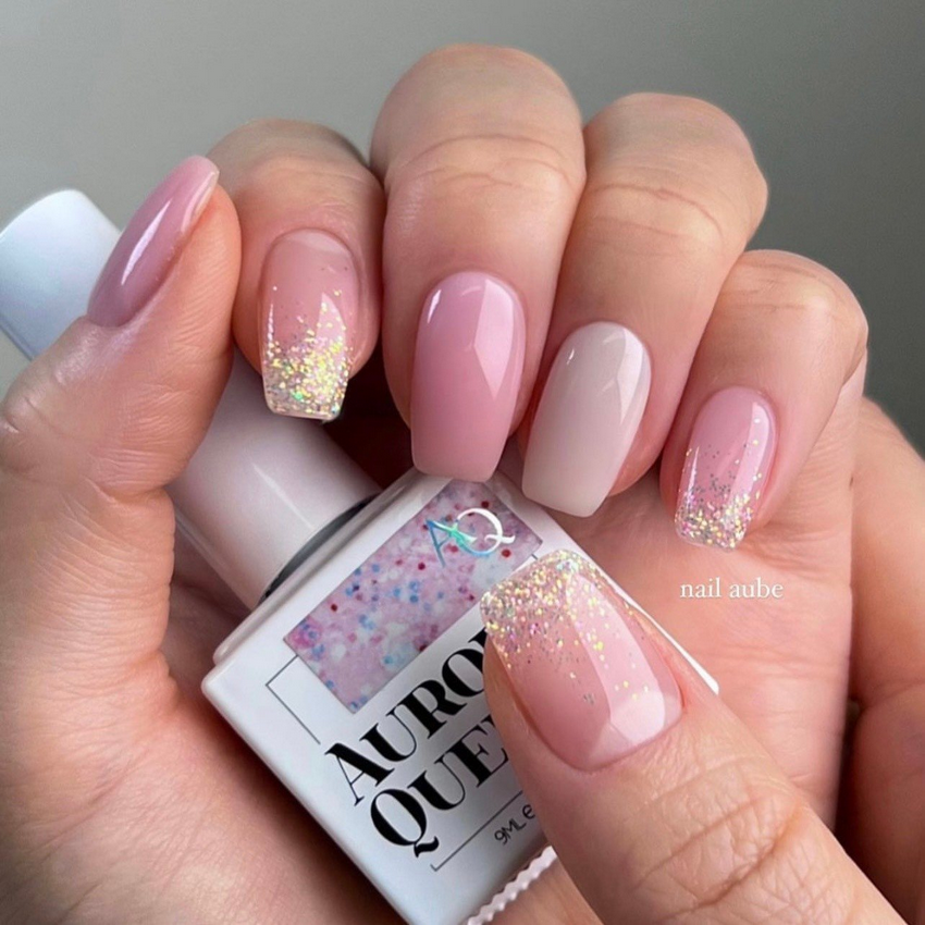 Nail hồng thạch Ombre bóng cổ điển
